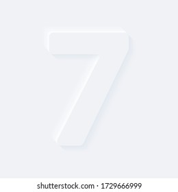 Vector button letter of alphabet number 7. Bright white gradient neumorphic effect character type icon. Internet gray symbol isolated on a background.