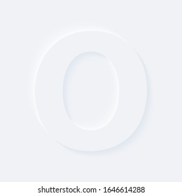 Vector button letter of alphabet O. Bright white gradient neumorphic effect character type icon. Internet gray symbol isolated on a background.