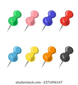 Vector button pin paper clip yellow blue red green isolated on white background