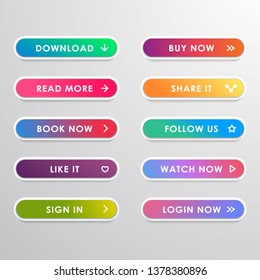 Vector button set modern trendy gradient style for web site, ui, mobile app. Call to action icon button