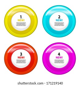 Vector button template illustration with information in four colors 