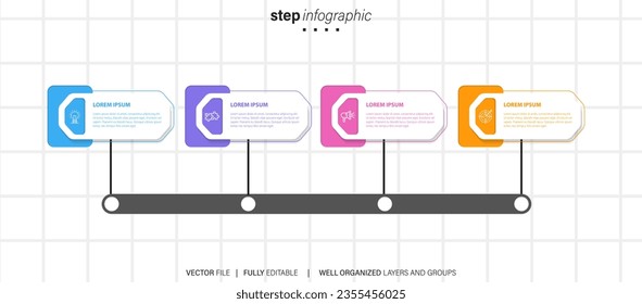 Vector button timeline infographic, diagram chart, graph presentation. Business progress concept with 3, 4, 5, 6, 7, 8 options, parts, steps, processes.
