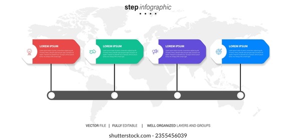 Infografía de la línea de tiempo del botón del vector, gráfico de diagrama, presentación del gráfico. Concepto de progreso comercial con 3, 4, 5, 6, 7, 8 opciones, partes, pasos, procesos.

