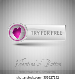 Vector button with valentines symbols. Modern design elements with pink heart.