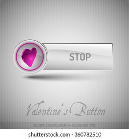Vector button with valentines symbols. Modern design elements with pink heart.