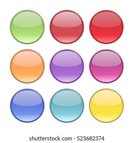 Vector buttons design elements. Colorful interface navigation buttons web icon element. Bright circle download site button. Modern collection template shape button abstract blank style.