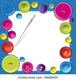 Vector buttons frame on fabric texture background
