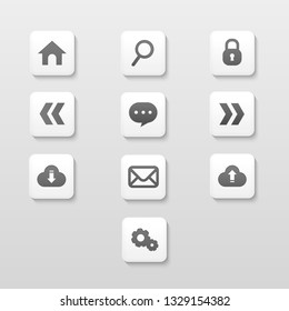 Vector buttons icon set- Home,Search,Upload,Download,Login,Help,E-mail,Setting,Next,Prev.