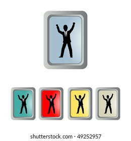 Vector buttons with man throw hand's in the air