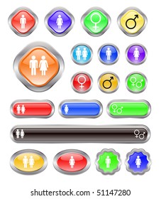 botones vectoriales con signo de hombre y mujer