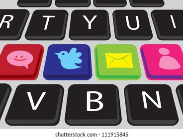 Vector buttons on a keyboard with Social media icons