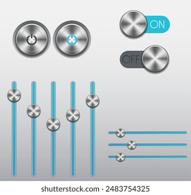 vector buttons on off and volume 3d illustration mettalic