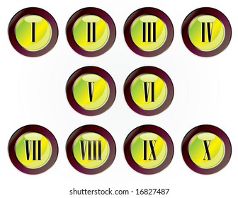 vector buttons with Roman numbers from one to ten