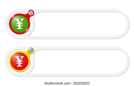 vector buttons with screw and yen symbol