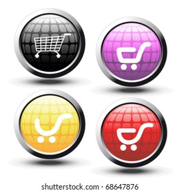 Vector buttons with shopping trolley