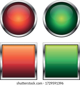 Vector buttons for web design. Red and green.