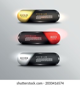 Botones vectoriales de lustre y acero para web color dorado plata rojo 