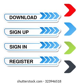 Vector buttons for website or app. Button - Sign Up, Sign In, Register, Download, Upload