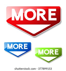 Vector Buttons For Website Or App. Button - More. Red, Green And Blue Symbol Of Arrow. It Can Use Text Read More, Learn More, Download And Other Text