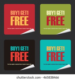 Vector : Buy 1 Get 1 Free Campaign Promotion on Square Peeling Sticker 