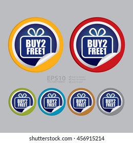 Vector : Buy 2 Free 1 Promotion Campaign Infographics Icon on Circle Peeling Sticker