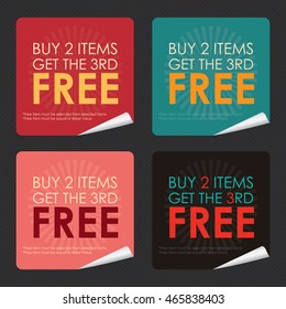 Vector : Buy 2 Items Get The 3rd Free Campaign Promotion on Square Peeling Sticker 