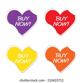 Vector - Buy Now sign icon valentine heart stickers.  