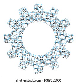 Vector buzzer icons are organized into gearwheel composition. Machinery design concept constructed of buzzer pictograms.