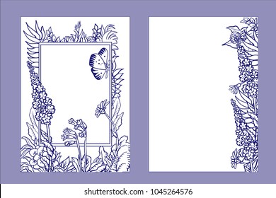 Vector by hand drawing botanical banner with wild plants and butterfly on white. Floral design for natural cosmetics, perfume,women products. Can be used as greeting card,wedding invitation,background