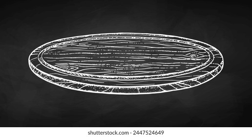 Vector c drawn sketchy illustration of wooden round cutting board on chalkboard backgrouns