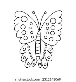 Página de coloreado de mariposa de col vectora. Esbozo de mariposa dibujado a mano sobre fondo blanco