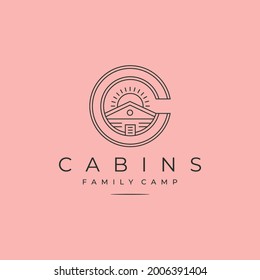 vector of cabin line art logo symbol with letter c creative logo design