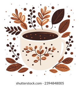 Vector cacao art. Cup of hot chocolate with decorative elements. 