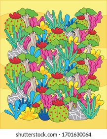 Vector cacti. Cacti in the desert.