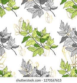 Vector Cacti floral botanical flower. Wild spring leaf wildflower isolated. Green engraved ink art. Seamless background pattern. Fabric wallpaper print texture.