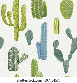 Vector Cactus Background. Seamless Pattern. Exotic Plant. Tropical.