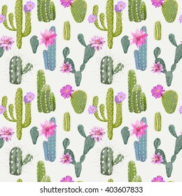 Vector Cactus Background. Seamless Pattern. Exotic Plant. Tropical.