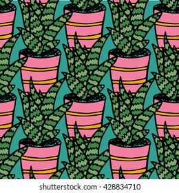 Vector Cactus Background. Seamless Pattern. Exotic Plant. Tropical.