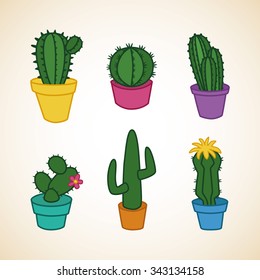 Vector cactus cartoon set. Cactus handdrawn clipart