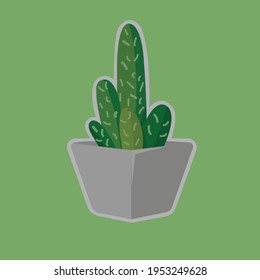 Vector cactus in cement pot  isolated on green background
