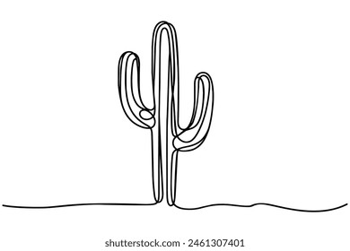 Vector cactus. Continuous one Line art black simple Illustration on white background