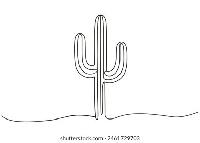 Vector cactus. Continuous one Line art black simple Illustration on white background