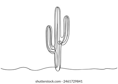 Vector cactus. Continuous one Line art black simple Illustration on white background