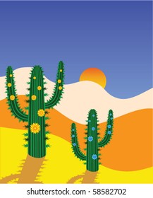 vector cactus in desert
