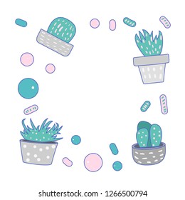 Vector cactus design set.  Houseplant composition in doodle style.