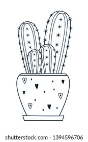 Vector cactus. Doodle style Black color. Isolated on white background