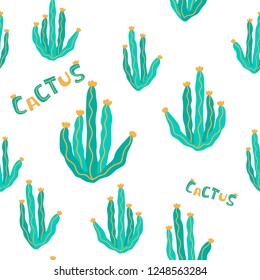 vector cactus exotic pricky childish funny plant on white seamless pattern for design paper textil 
