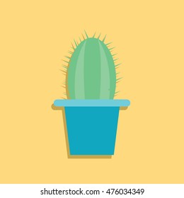 Vector cactus flat icon with shadow over yellow background, isolated