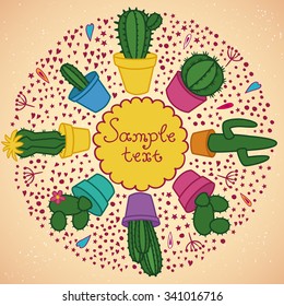 Vector cactus flower design set elements template card invitation icons