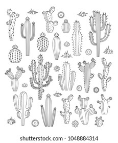 Vector cactus, flowers and grass monoline icons